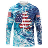 Maxcorners Blue sea wave ocean camo American flag patriot shirt Custom sun protection fishing long sleeve shirts LM0501