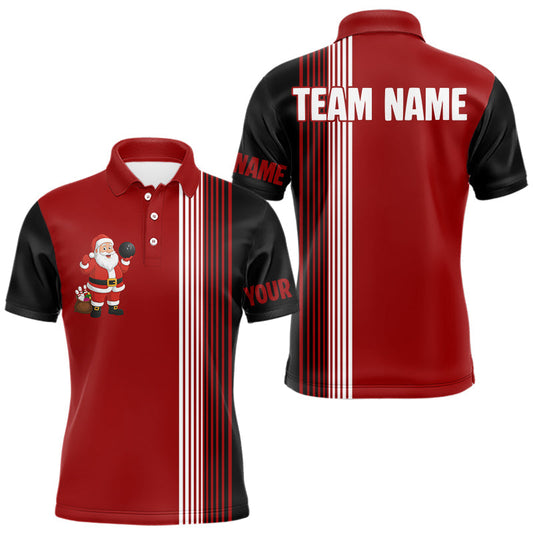 Maxcorners Retro Black and Red Christmas Santa Bowling shirts For Men custom bowling team jerseys Bowler Outfits LM2603