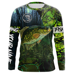 MaxCorners Crappie Fishing Green Camo Customized Name 3D Long Sleeve Shirt