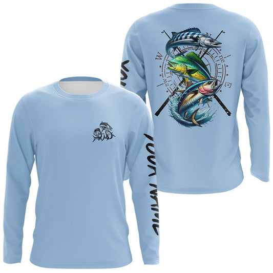 Maxcorners Personalized offshore Fishing jerseys, Mahi mahi, Wahoo, Tuna tournament fishing shirts | Light Blue LM1112
