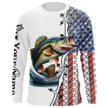 Maxcorners American flag Largemouth bass patriotic Fishing Custom performance fishing Long sleeve shirt LM0201