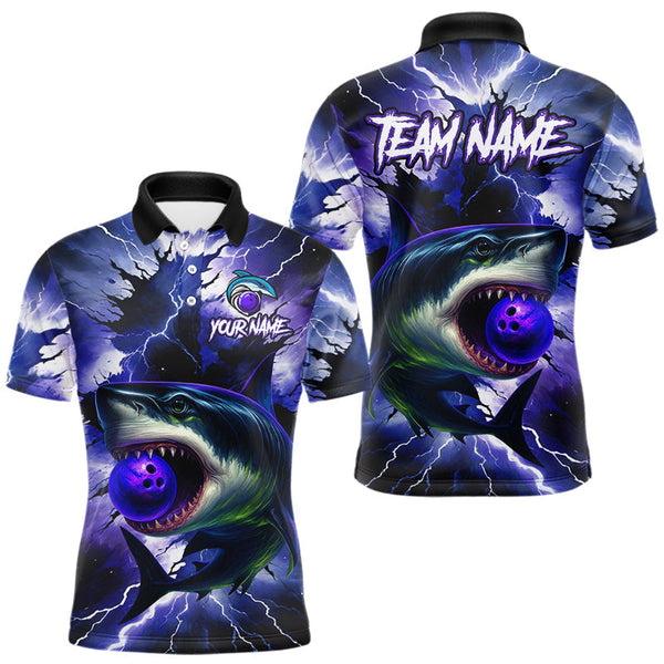 Maxcorners Purple Lightning thunder Shark Bowling Shirts for Men Custom Team Shark Bowling League Jersey LM1008