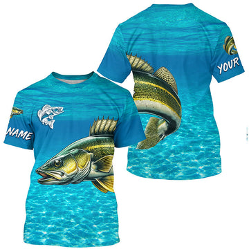 Maxcorners Walleye fishing blue water camo Custom sun protection long sleeve fishing shirt for men, women MT2108
