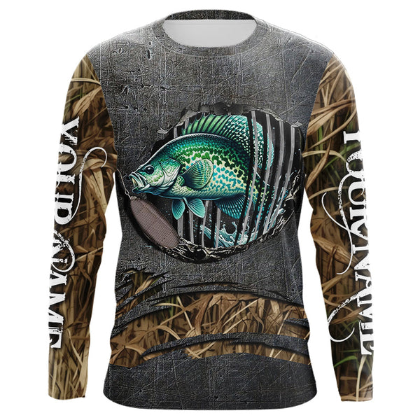 Maxcorners Crappie fishing camo metal grunge pattern Custom Crappie fishing shirts tournament fishing jerseys  LM0611