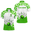 Maxcorners Green And White Shamrock Pattern Bowling Shirts For Men Custom St Patrick Day Bowling Team Jerseys