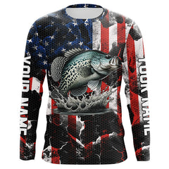 Maxcorners Crappie fishing black American flag Custom UV protection performance long sleeve fishing jerseys MT2108