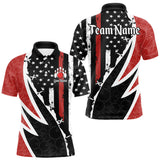 Maxcorners Red, White and Black American Flag Bowling Shirts for Men Custom Patriotic Team Bowling Jersey LM1008