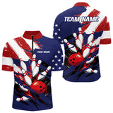 Maxcorners Red, White and Blue American flag Bowling Shirts for Men Custom Patriotic Bowling Team Outfit Uniform LM1008
