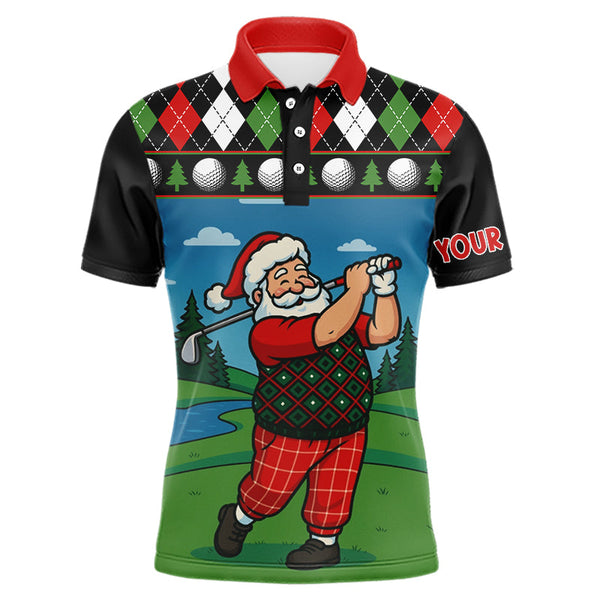 Maxcorners Funny Santa Golf argyle pattern Christmas Golf polo shirts for Men custom Christmas golf gifts LM1610