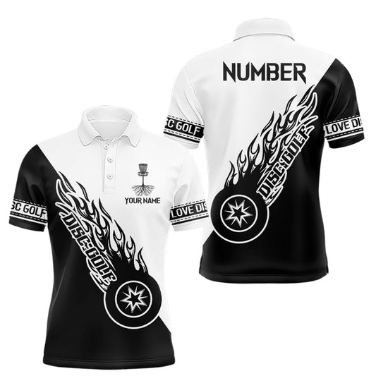 Maxcorners Black and White Flame Disc Golf shirts custom disc golf jersey, personalized disc golf apparel