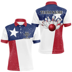 Maxcorners Grunge Texas Flag Bowling Polo, 1/4 Zip Shirts For Men Custom patriotic Texas Team Bowling Jerseys TU0812