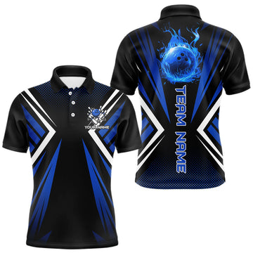 Maxcorners Black and Blue Flame Bowling Shirts For Men, Team Bowling Shirts Custom bowling attire for men
 LM1202
