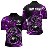 Maxcorners Personalized Black And Purple Thunder Lightning Dragon Bowling Shirts For Men, Bowling Team Uniform