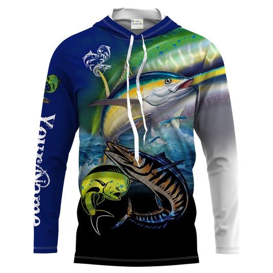 Maxcorners Mahi Mahi (Dorado), Wahoo, Tuna fishing Customize Name UV protection long sleeves fishing shirt for men LM0201