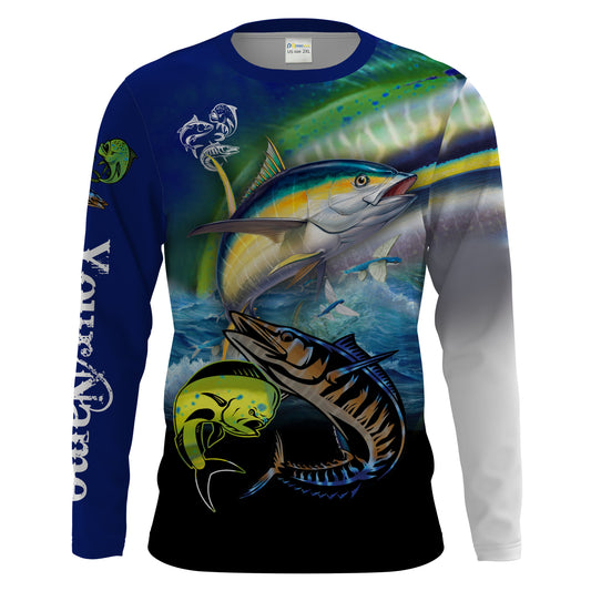 Maxcorners Mahi Mahi (Dorado), Wahoo, Tuna fishing Customize Name UV protection long sleeves fishing shirt for men LM0201