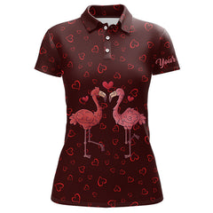 Maxcorners Funny Flamingo Red Heart Pattern Matching Golf Shirt For Couple Custom His And Her Valentine Golf Tops For Men And Women