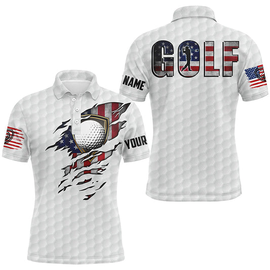 MaxCorners Golf Vintage American Flag Customized Name 3D Polo Shirt Unisex