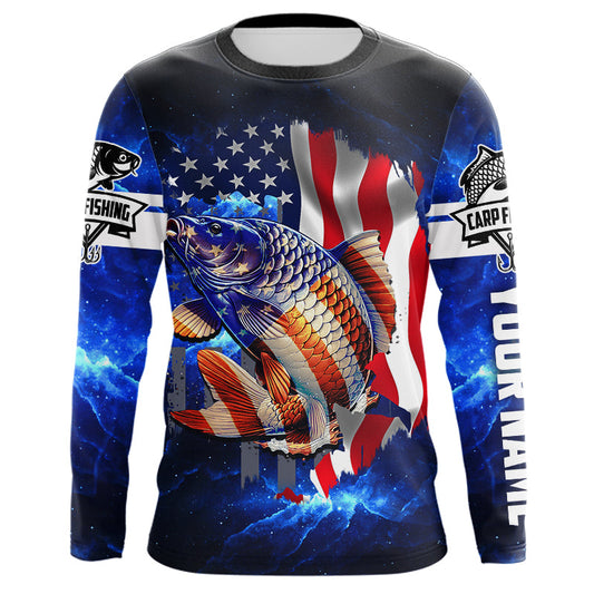Maxcorners Carp Fishing 3D American Flag patriotic Custom long sleeves fishing shirt for men LM0201