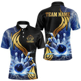 Maxcorners Custom Blue Lightning thunder and Gold Bowling Team Jerseys, Personalized Bowling Shirts for Men TU1208