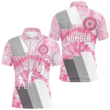 Maxcorners Mens disc golf polo shirt custom name and number pink tie dye personalized disc golf shirts MT0510