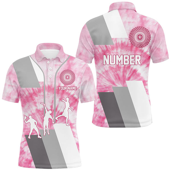 Maxcorners Mens disc golf polo shirt custom name and number pink tie dye personalized disc golf shirts MT0510
