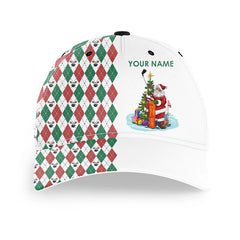 Maxcorners Funny Santa golfer hat custom name Christmas plaid argyle golf ball pattern, Christmas golf gifts