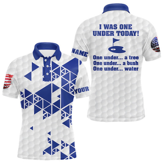 Maxcorners Funny Mens golf polo shirts Blue and white custom I was one under today, under a tree, bush, water LM1202