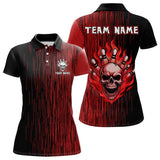 Maxcorners Black and Red pattern Flame Skull Bowling shirts for Men custom bowling jersey for team mens bowler LM1307