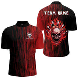 Maxcorners Black and Red pattern Flame Skull Bowling shirts for Men custom bowling jersey for team mens bowler LM1307