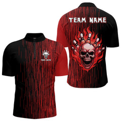 Maxcorners Black and Red pattern Flame Skull Bowling shirts for Men custom bowling jersey for team mens bowler LM1307
