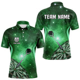Maxcorners Green galaxy space pattern Darts Polo, Quarter zip Shirts For Men Custom Team Darts Jersey Outfit LM1610