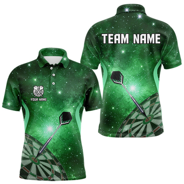 Maxcorners Green galaxy space pattern Darts Polo, Quarter zip Shirts For Men Custom Team Darts Jersey Outfit LM1610