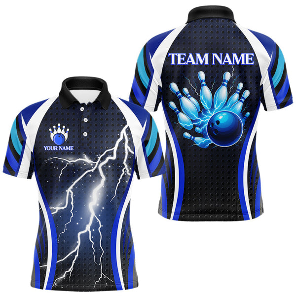 Maxcorners Blue Lightning Thunder Bowling Shirts For Men Custom Bowling Jerseys Men, Best Bowling Shirts LM1610