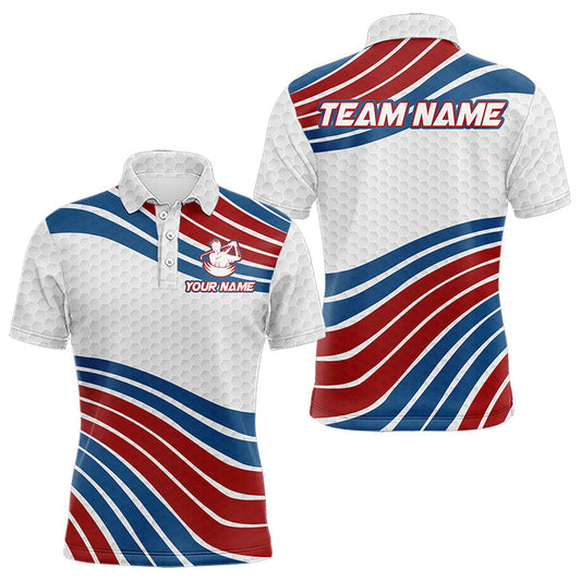 Maxcorners Red, White And Blue Pattern Men Golf Polo Shirts Custom Patriotic Golf Wear For Mens And Women