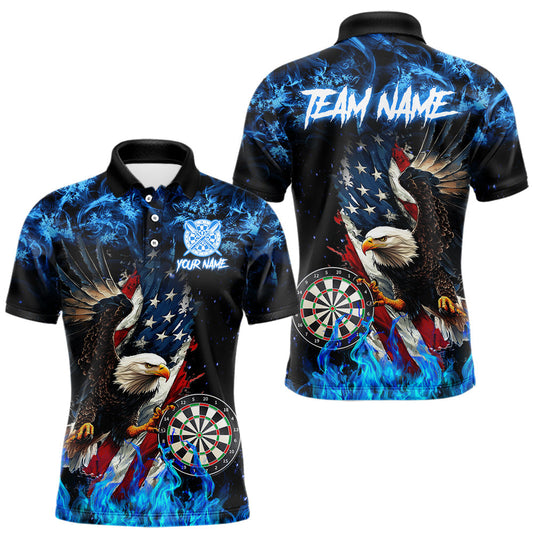Maxcorners Blue Flame American Flag Eagle Men Dart Shirts Custom patriotic Dart Jersey LM1202