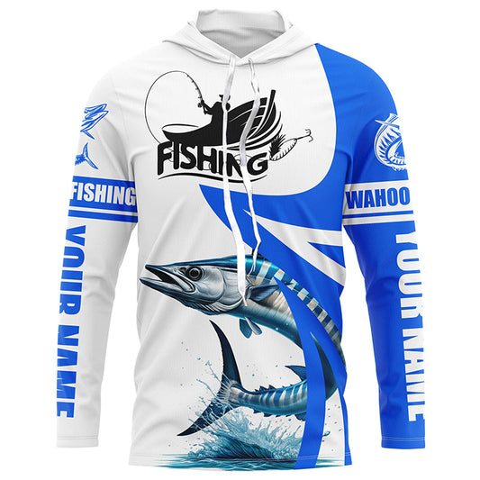 Maxcorners Wahoo fishing Custom sun protection long sleeve fishing shirts, Wahoo saltwater fishing jerseys | Blue LM0201