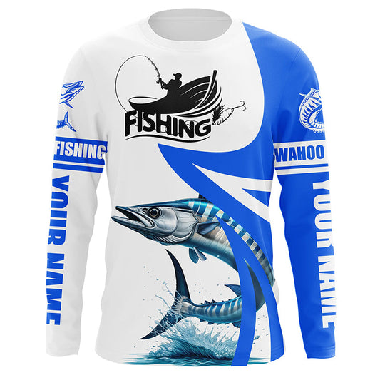 Maxcorners Wahoo fishing Custom sun protection long sleeve fishing shirts, Wahoo saltwater fishing jerseys | Blue LM0201