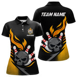 Maxcorners Custom Black and Yellow Flame Skull Bowling shirts for Men, bowling team league jerseys with Name LM1307