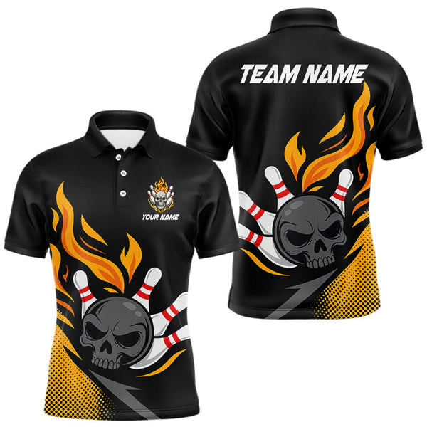Maxcorners Custom Black and Yellow Flame Skull Bowling shirts for Men, bowling team league jerseys with Name LM1307