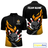 Maxcorners Custom Black and Yellow Flame Skull Bowling shirts for Men, bowling team league jerseys with Name LM1307
