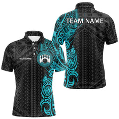Maxcorners Black and Cyan Blue Tribal pattern Men Bowling Shirt Custom Bowling outfit men Team bowling jersey LM1109