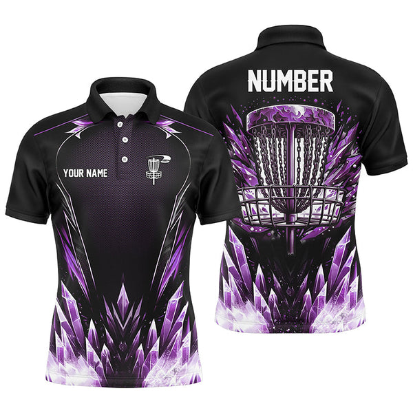 Maxcorners Icy Purple Mens Disc golf polo shirts custom black disc golf basket jerseys, disc golf shirts MT0510