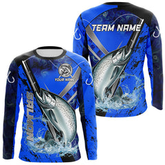 Maxcorners Blue Camo Salmon fishing custom Chinook Salmon sun protection long sleeve fishing shirts for Team LM0607