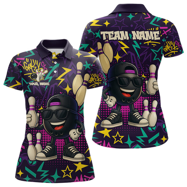 Maxcorners Funny Bowling shirts for Men custom purple graffiti pattern bowling team jerseys, gift for bowlers LM1307