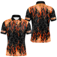 Maxcorners Black and Orange Flame camo Men bowling shirts Custom Flame Bowling Shirt Team Bowling Jersey MT1309
