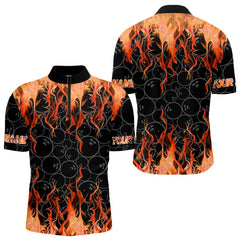 Maxcorners Black and Orange Flame camo Men bowling shirts Custom Flame Bowling Shirt Team Bowling Jersey MT1309