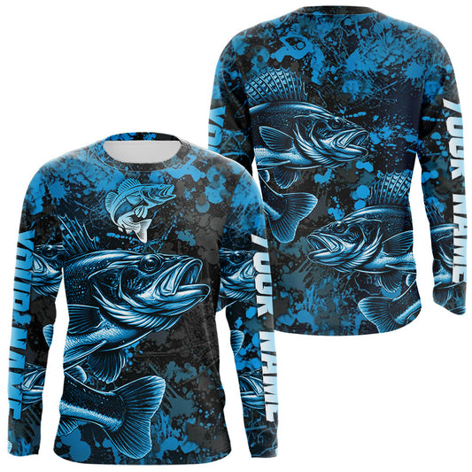 Maxcorners Blue Camo Walleye Fishing Shirts Custom performance fishing apparel, walleye fishing jerseys LM1411