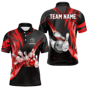 Maxcorners Bowling Camo Hexagon Pattern For Team Bowling Team Men And Women Polo Shirts, Bowling Pattern Outfits | Red