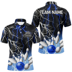 Maxcorners Men's bowling Polo, Quarter Zip shirts Custom Blue lightning thunder team bowling league jerseys