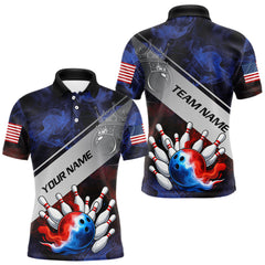 Maxcorners Red, White & Blue Smoke American Flag Bowling shirts For men Custom patriotic Team bowling jersey